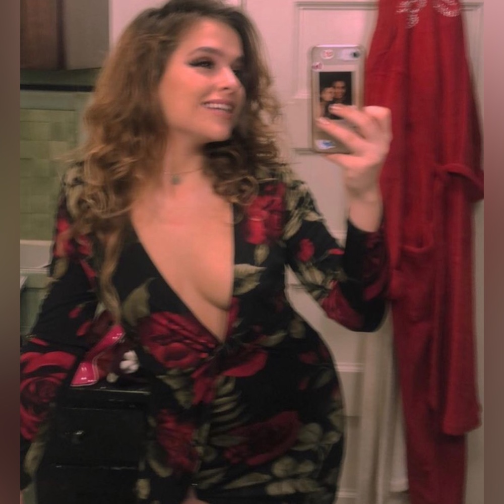 Plunge rose mini dress